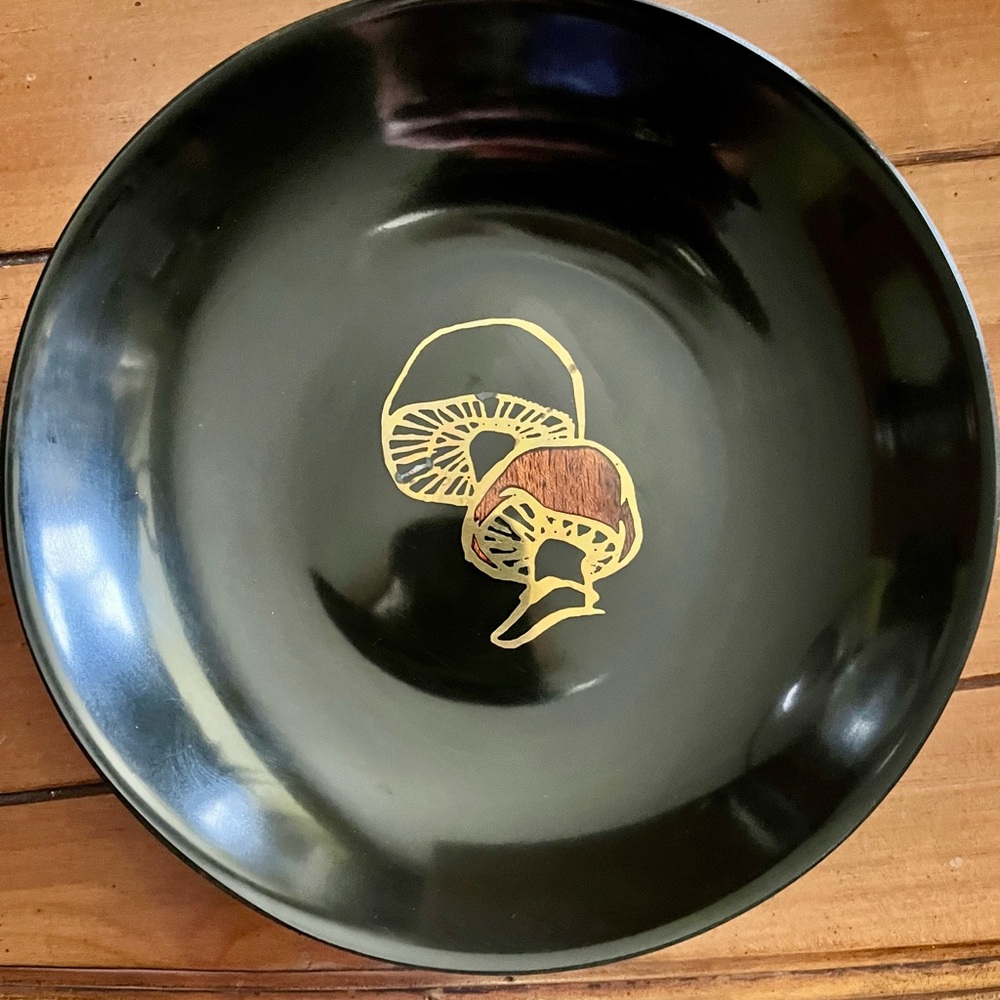 Couroc Black Serving Bowl with Gold Label